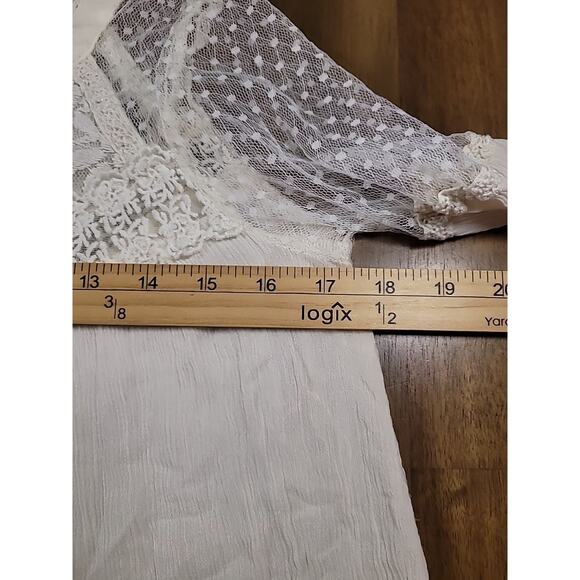 AE Ivory Peasant Top XS Boho Crochet Lace Fairycore Romantic Blouse - Picture 6 of 8